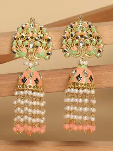 OOMPH Yellow & Green Peacock Shaped Jhumkas Earrings