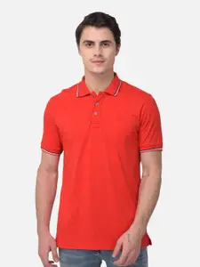 Woods Men Red Polo Collar Cotton T-shirt