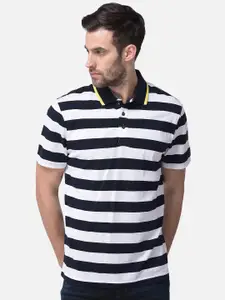 Woods Men Navy Blue & White Striped Polo Collar T-shirt