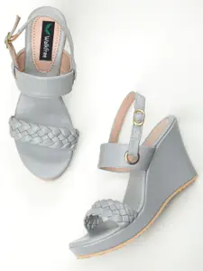 Walkfree Grey Wedge Sandals with Buckles