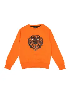 CREMLIN CLOTHING Boys Orange Embellished Cotton Sweatshirt