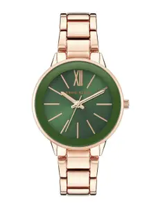 ANNE KLEIN Women Green Embellished Dial & Rose Gold Toned Bracelet Style Straps Analogue Watch AK3876GNRG