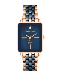 ANNE KLEIN Women Blue Embellished Dial & Rose Gold Toned Ceramic Bracelet Style Straps Analogue Watch