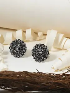 Adwitiya Collection Set Of 2 Oxidised Silver-Toned Flower Shaped Adjustable Toe Rings