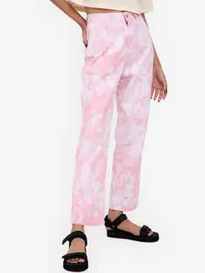 ZALORA BASICS Women Pink & White Wide Leg High-Rise Heavy Fade Tie-Dyed Jeans