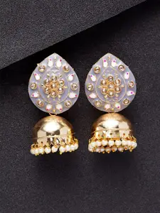 Shining Diva Grey & Gold-Toned Dome Shaped Jhumkas Earrings