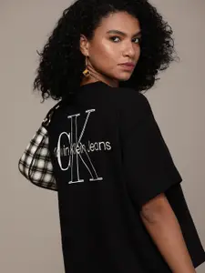 Calvin Klein Jeans Women Black & White Printed Extended Sleeves T-shirt