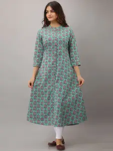 KALINI Women Green Floral Printed Thread Work Floral Kurta