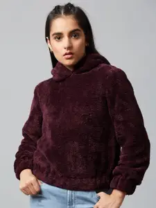 Athena Girl Girls Burgundy Solid Hooded Sweatshirt