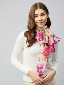 Athena Women White & Fuchsia Floral Printed Scarf