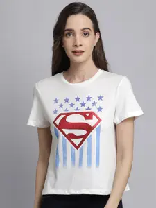 Free Authority Women White Superman Printed T-shirt