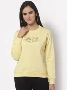 Club York Women Yellow Printed Cotton Sweatshirt
