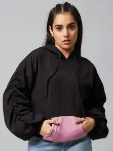 Athena Girl Black & Pink Colourblocked Hooded Sweatshirt