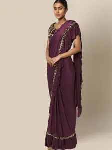 Chhabra 555 Women Purple Embellished Ruffled Ready to Wear Saree