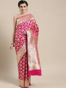 Chhabra 555 Pink & Gold-Toned Ethnic Motifs Zari Silk Blend Kanjeevaram Saree