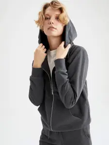 DeFacto DeFacto Women Charcoal Grey Solid Hooded Sweatshirt