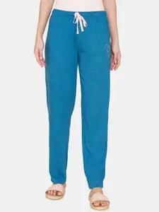 Rosaline by Zivame Women Blue Knitted Cotton Lounge Pants