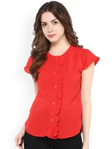 Zima Leto Women Red Solid Shirt Style Top