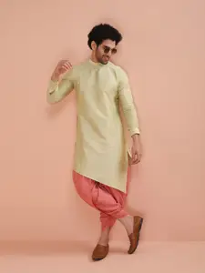 KISAH Men Regular Fit Solid Asymmetric Kurta Dhoti Set