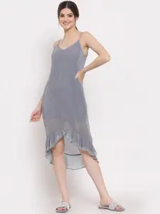 LELA Grey A-Line High-Low Midi Dress