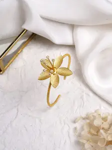 TEEJH Women Gold-Plated & White Teejh Utpala Floral Brass Cuff Bracelet