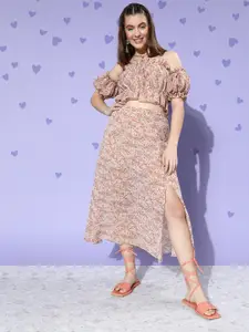 ANVI Be Yourself Women Attractive Peach Floral Fantasy Skirt