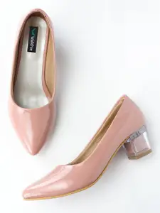 Walkfree Peach-Coloured Printed Block Pumps
