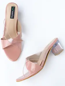 Walkfree Peach-Coloured Block Sandals with Bows