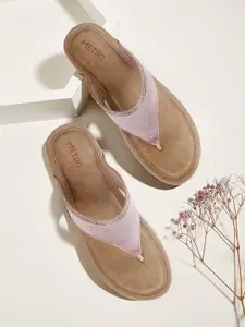 Metro Women Pink & Gold-Toned Embellished Comfort Heels