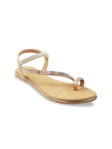 Metro Women Gold-Toned Embellished One Toe Flats