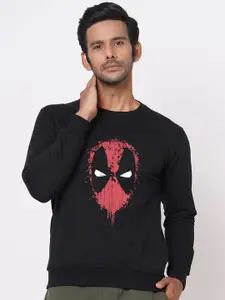 Wear Your Opinion Men Black & Red Deadpool Printed Cotton Sweatshirt