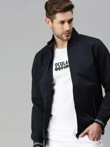 SHOWOFF Men Navy Blue Solid Lightweight Bomber Jacket