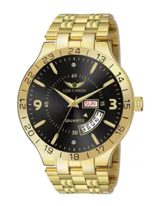 LOIS CARON Men Black Embellished Dial & Gold-Plated Stainless Steel Straps Analogue Watch MLC-8519