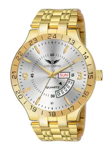 LOIS CARON Men Silver-Toned Dial & Gold-Plated Stainless Steel Bracelet Style Straps Analogue Watch