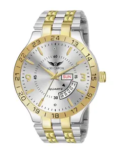 LOIS CARON Men Silver-Toned Dial & Multicoloured Stainless Steel Bracelet Style Straps Analogue Watch