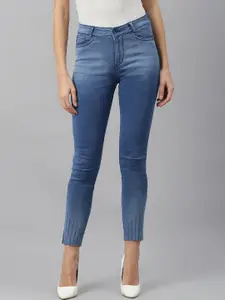 Xpose Women Blue Slim Fit Mid-Rise Light Fade Raw Hem Stretchable Jeans