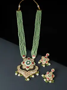 Zaveri Pearls Green Meenakari Multistrand Crystal Necklace & Earring Set-ZPFK11540
