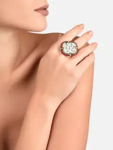 Zaveri Pearls Green Meenakari & Pink Crystals Beaded Ethnic Kundan Finger Ring