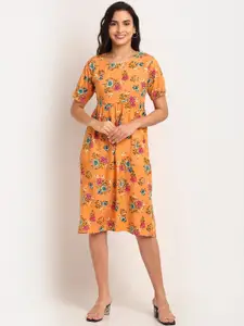 Aawari Peach-Coloured Floral Fit and Flare Dress