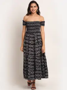Aawari Black & Grey Floral Off-Shoulder Maxi Dress