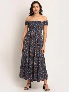Aawari Blue Ethnic Motifs Off-Shoulder Maxi Dress