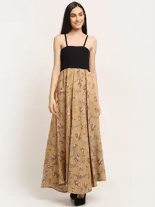 Aawari Brown Floral Printed Maxi Dress