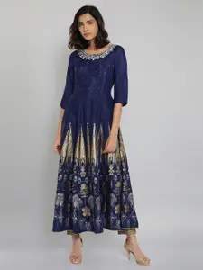 W Women Blue Ethnic Motifs Embroidered Kurta