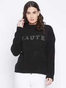 Madame Women Black Embellished Pullover Sweater