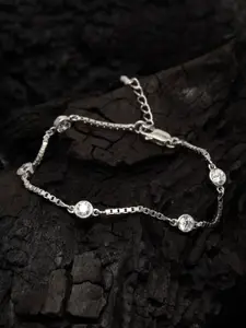 Clara Women Silver-Toned Sterling Silver Cubic Zirconia Rhodium-Plated Charm Bracelet