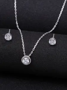 Clara Women Silver-Toned Rhodium-Plated CZ-Studded Pendant & Earrings