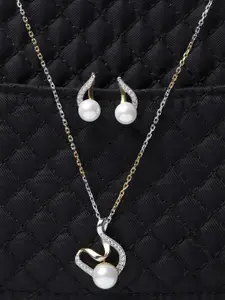 Clara Woman Silver Pearl Pendant & Earrings Jewellery Set
