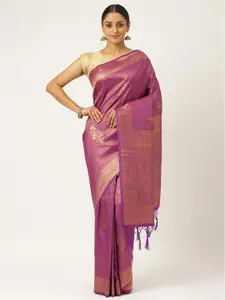 KARAGIRI Purple & Gold-Toned Ethnic Motifs Zari Silk Blend Kanjeevaram Saree