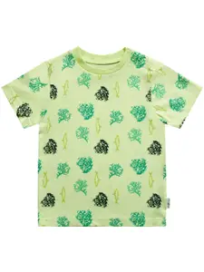 milou Boys Green Conversational Printed Envelope Neck Regular Sleeves Cotton T-shirt