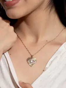 ToniQ Gold-Toned & White Gold-Plated Evil Eye Heart Shape Pendant Necklace